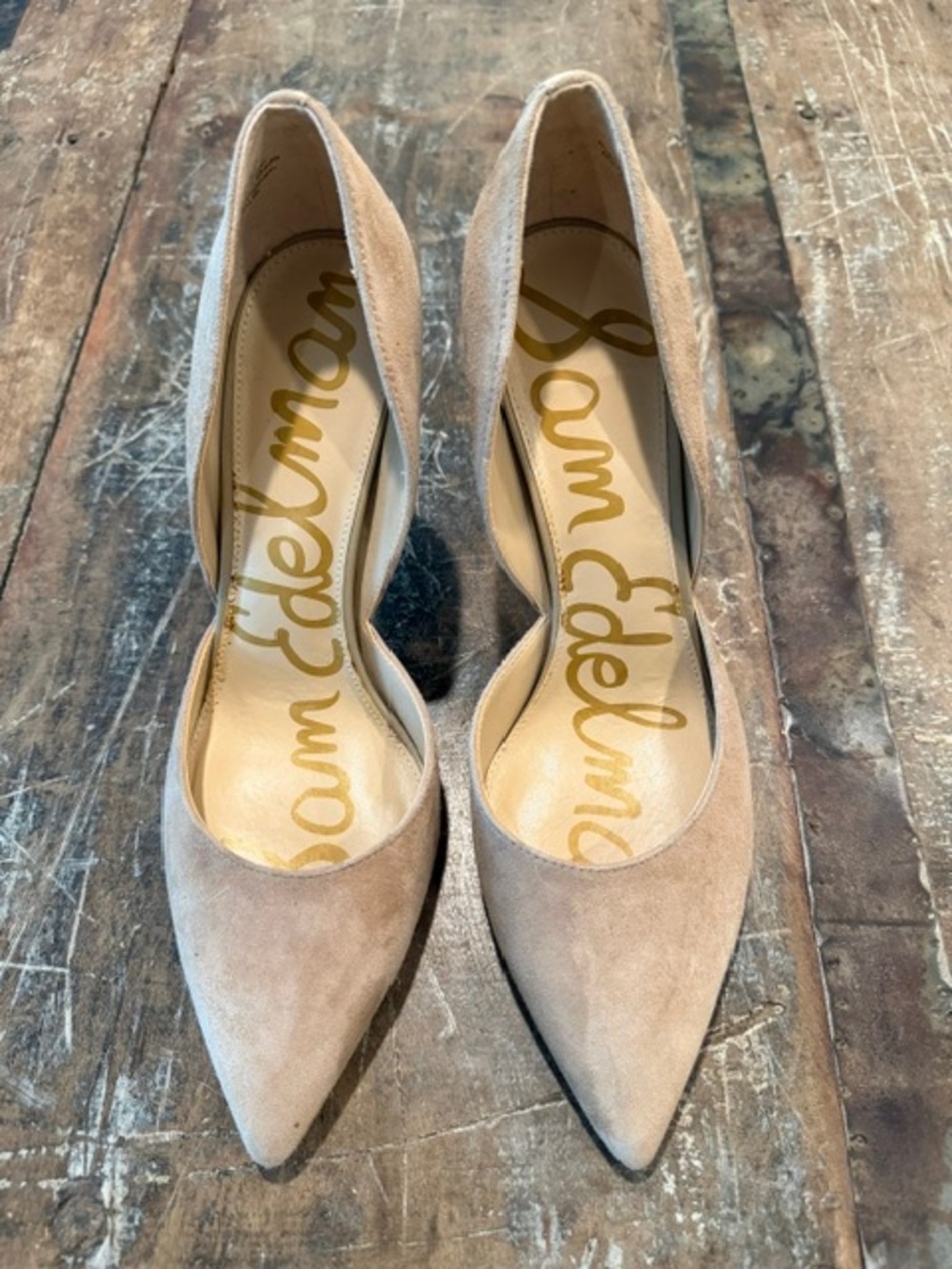 Sam Edelman Beige Suede Pointed-Toe Pumps